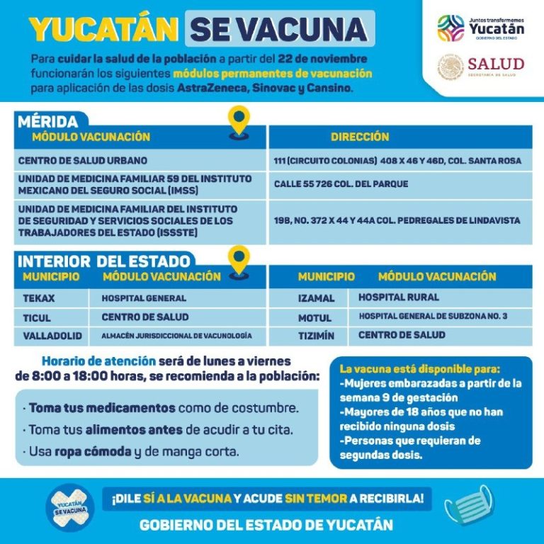 En Yucatán habrá módulos permanentes de vacunación contra la Covid19