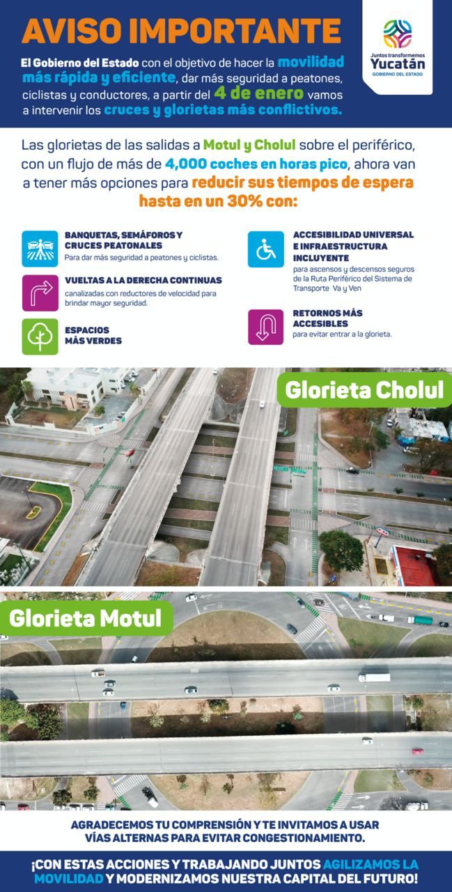 Para una movilidad más segura y eficiente arranca la intervención en glorietas de las salidas a Motul y Cholul