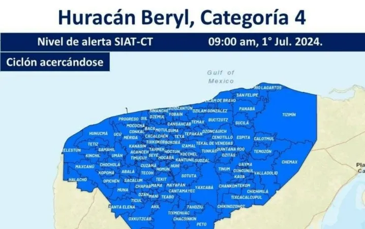 Emiten alerta Azul en Yucatán por la presencia del Huracán Beryl ¿Qué hacer?